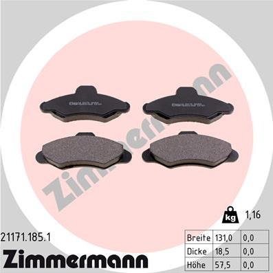 Zimmermann 21171.185.1 - Brake Pad Set, disc brake autospares.lv
