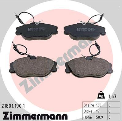 Zimmermann 21801.190.1 - Brake Pad Set, disc brake autospares.lv