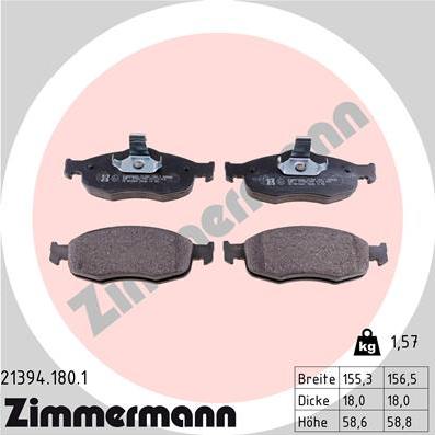 Zimmermann 21394.180.1 - Brake Pad Set, disc brake autospares.lv