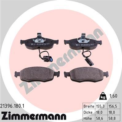 Zimmermann 21396.180.1 - Brake Pad Set, disc brake autospares.lv