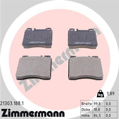 Zimmermann 21303.188.1 - Brake Pad Set, disc brake autospares.lv