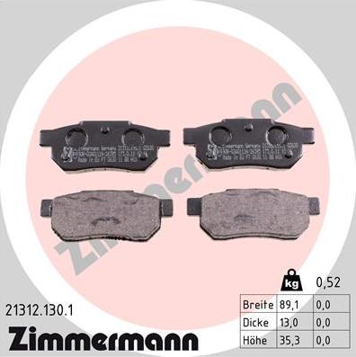 Zimmermann 21312.130.1 - Brake Pad Set, disc brake autospares.lv