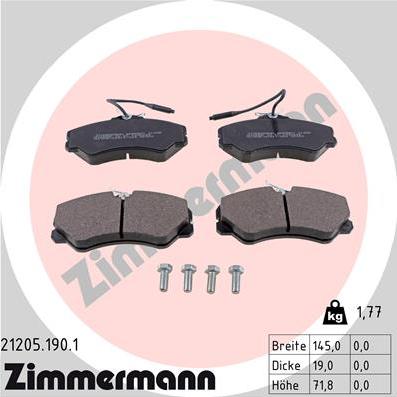 Zimmermann 21205.190.1 - Brake Pad Set, disc brake autospares.lv