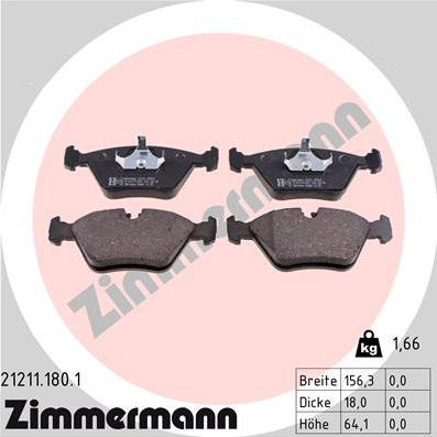 Zimmermann 21211.180.1 - Brake Pad Set, disc brake autospares.lv