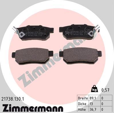 Zimmermann 21738.130.1 - Brake Pad Set, disc brake autospares.lv