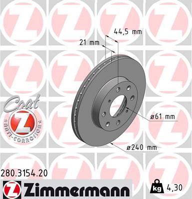 Zimmermann 280.3154.20 - Brake Disc autospares.lv