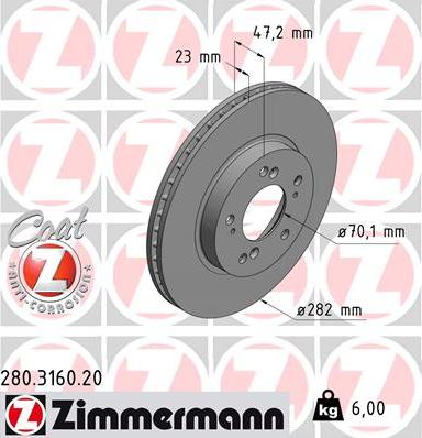 Zimmermann 280.3160.20 - Brake Disc autospares.lv