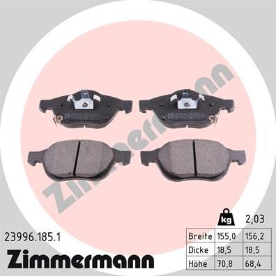 Zimmermann 23996.185.1 - Brake Pad Set, disc brake autospares.lv