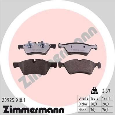 Zimmermann 23925.910.1 - Brake Pad Set, disc brake autospares.lv