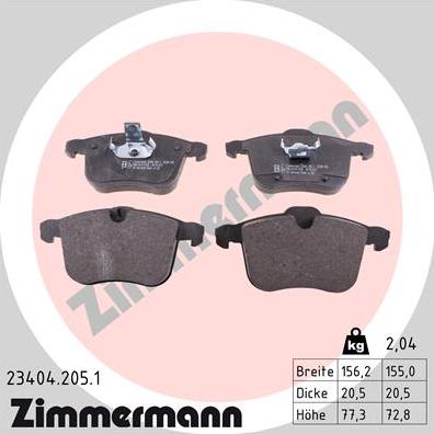 Zimmermann 23404.205.1 - Brake Pad Set, disc brake autospares.lv