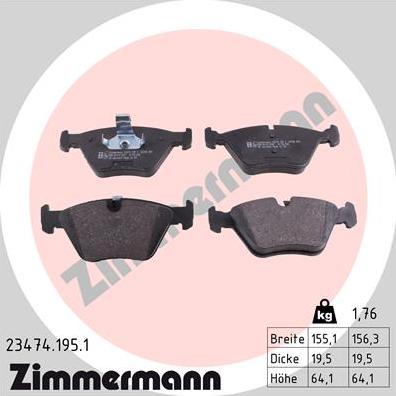 Zimmermann 23474.195.1 - Brake Pad Set, disc brake autospares.lv