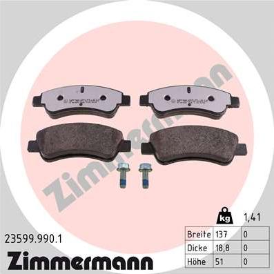 Zimmermann 23599.990.1 - Brake Pad Set, disc brake autospares.lv