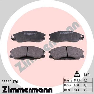 Zimmermann 23569.170.1 - Brake Pad Set, disc brake autospares.lv