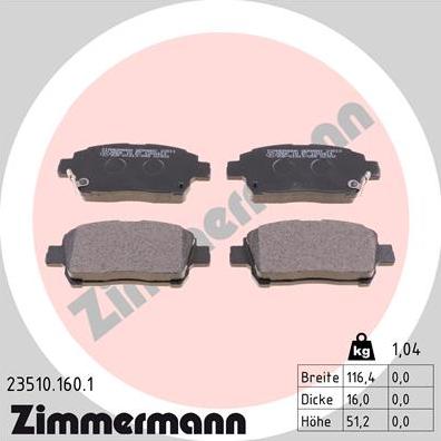 Zimmermann 23510.160.1 - Brake Pad Set, disc brake autospares.lv