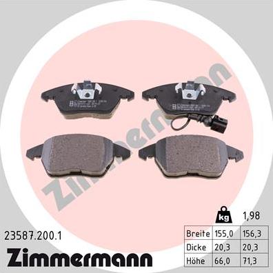 Zimmermann 23587.200.1 - Brake Pad Set, disc brake autospares.lv