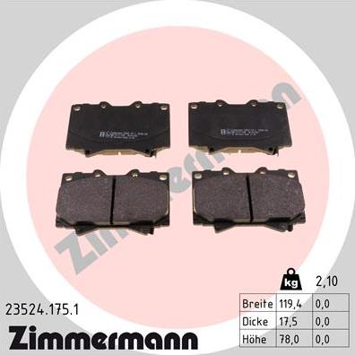Zimmermann 23524.175.1 - Brake Pad Set, disc brake autospares.lv