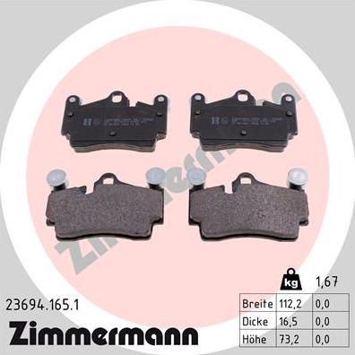 Zimmermann 23694.165.1 - Brake Pad Set, disc brake autospares.lv