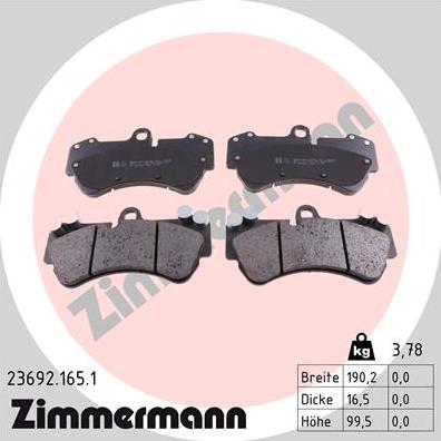 Zimmermann 23692.165.1 - Brake Pad Set, disc brake autospares.lv