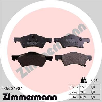 Zimmermann 23640.190.1 - Brake Pad Set, disc brake autospares.lv