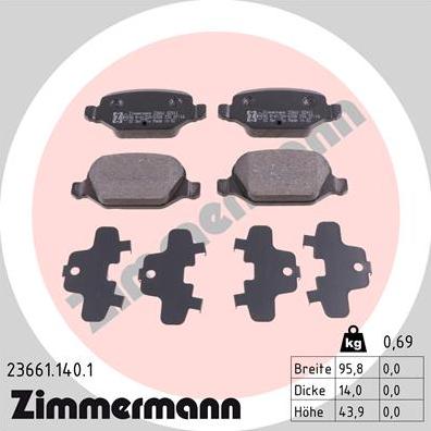 Zimmermann 23661.140.1 - Brake Pad Set, disc brake autospares.lv