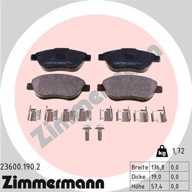 Zimmermann 23600.190.2 - Brake Pad Set, disc brake autospares.lv