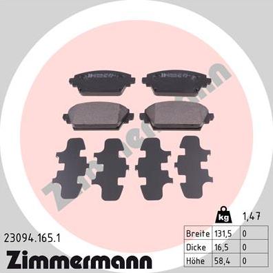 Zimmermann 23094.165.1 - Brake Pad Set, disc brake autospares.lv