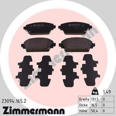 Zimmermann 23094.165.2 - Brake Pad Set, disc brake autospares.lv