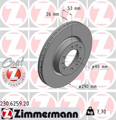 Zimmermann 230.6259.20 - Brake Disc autospares.lv