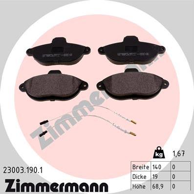Zimmermann 23003.190.1 - Brake Pad Set, disc brake autospares.lv
