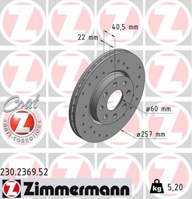 Zimmermann 230.2369.52 - Brake Disc autospares.lv