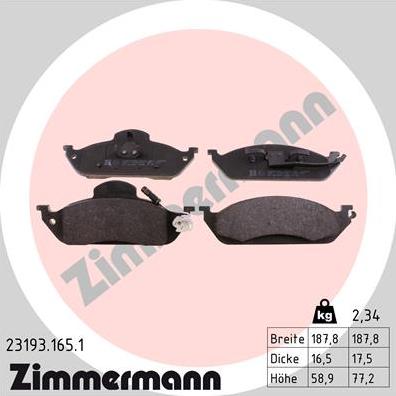 Zimmermann 23193.165.1 - Brake Pad Set, disc brake autospares.lv