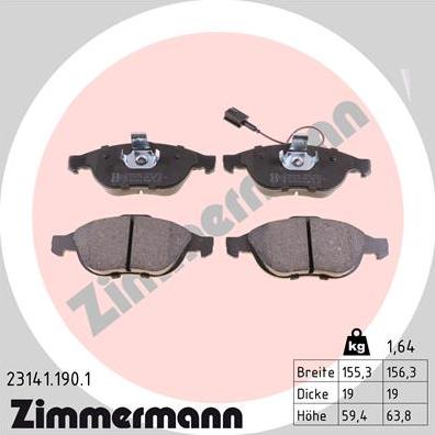 Zimmermann 23141.190.1 - Brake Pad Set, disc brake autospares.lv