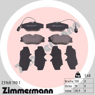 Zimmermann 23168.190.1 - Brake Pad Set, disc brake autospares.lv