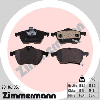 Zimmermann 23116.195.1 - Brake Pad Set, disc brake autospares.lv