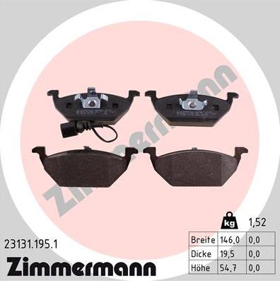 Zimmermann 23131.195.1 - Brake Pad Set, disc brake autospares.lv