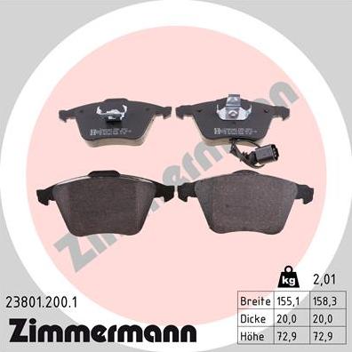 Zimmermann 23801.200.1 - Brake Pad Set, disc brake autospares.lv