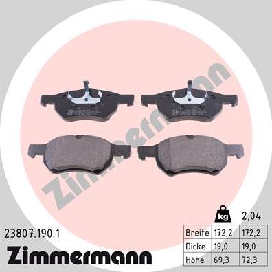 Zimmermann 23807.190.1 - Brake Pad Set, disc brake autospares.lv