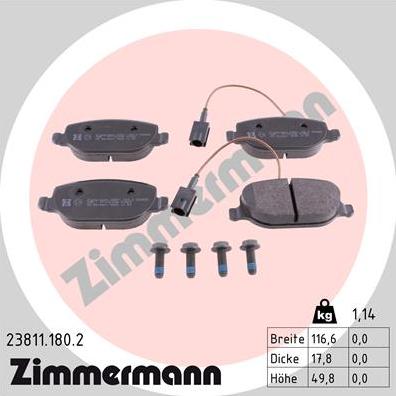 Zimmermann 23811.180.2 - Brake Pad Set, disc brake autospares.lv