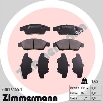 Zimmermann 23817.165.1 - Brake Pad Set, disc brake autospares.lv