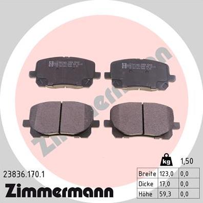 Zimmermann 23836.170.1 - Brake Pad Set, disc brake autospares.lv