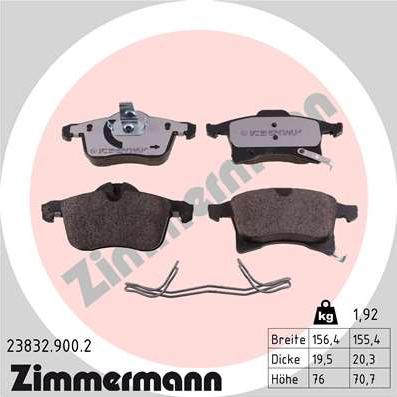 Zimmermann 23832.900.2 - Brake Pad Set, disc brake autospares.lv