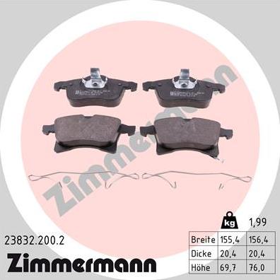 Zimmermann 23832.200.2 - Brake Pad Set, disc brake autospares.lv