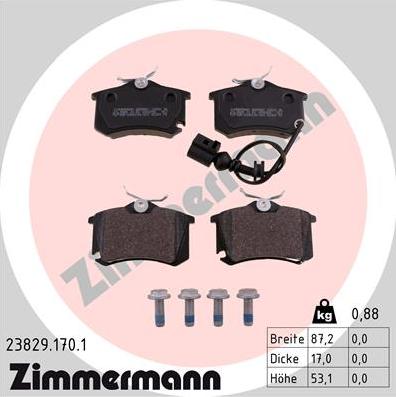 Zimmermann 23829.170.1 - Brake Pad Set, disc brake autospares.lv