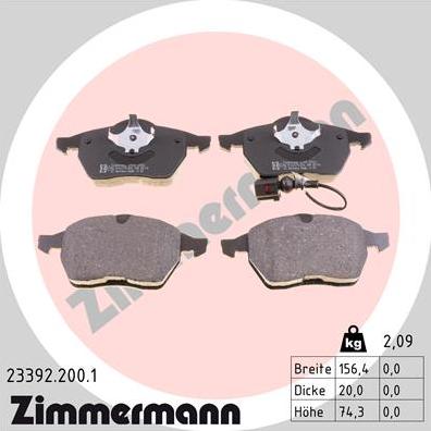 Zimmermann 23392.200.1 - Brake Pad Set, disc brake autospares.lv