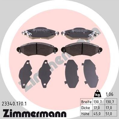 Zimmermann 23340.170.1 - Brake Pad Set, disc brake autospares.lv