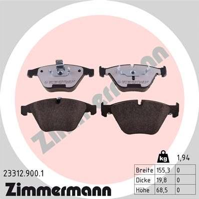 Zimmermann 23312.900.1 - Brake Pad Set, disc brake autospares.lv