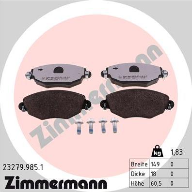 Zimmermann 23279.985.1 - Brake Pad Set, disc brake autospares.lv