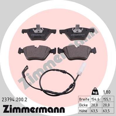 Zimmermann 23794.200.2 - Brake Pad Set, disc brake autospares.lv