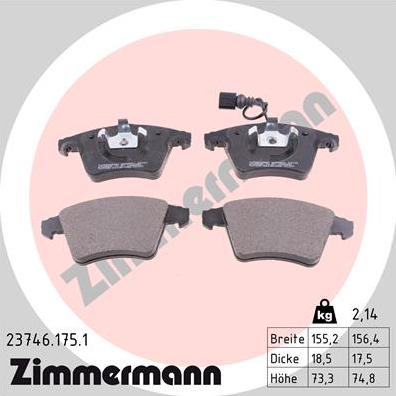 Zimmermann 23746.175.1 - Brake Pad Set, disc brake autospares.lv