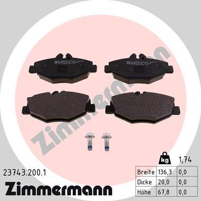 Zimmermann 23743.200.1 - Brake Pad Set, disc brake autospares.lv